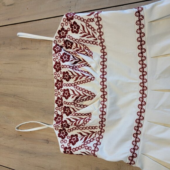 Ann Taylor Ivory Box Pleat With Red Embroidered Lined Dress Sz‎ 0 NWOT with FLAW - Picture 13 of 16